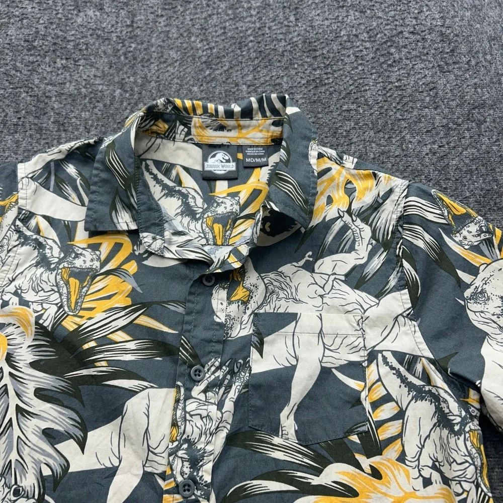 Jurassic World Shirt Boys M Hawaiian T-Rex Cotton Button Tropical